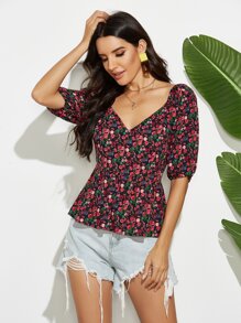 Ditsy Floral Criss Cross Back Blouse