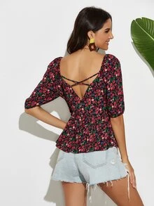 Ditsy Floral Criss Cross Back Blouse