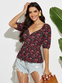 Ditsy Floral Criss Cross Back Blouse