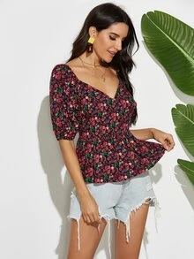 Ditsy Floral Criss Cross Back Blouse