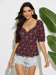 Ditsy Floral Criss Cross Back Blouse