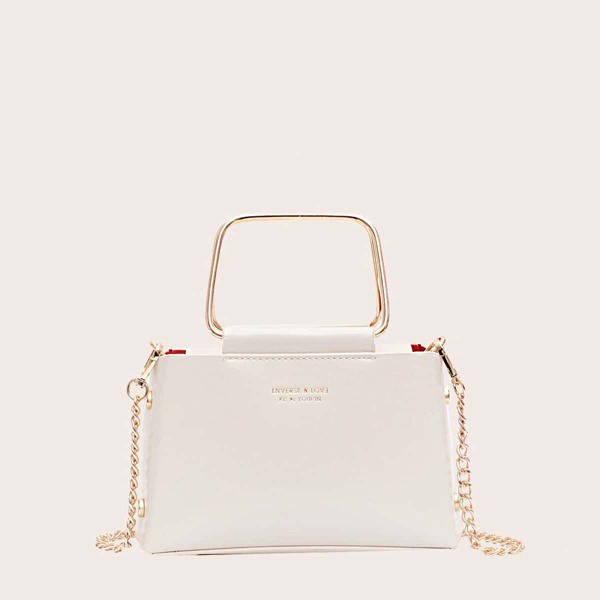 

Metal Handle Satchel Bag, White