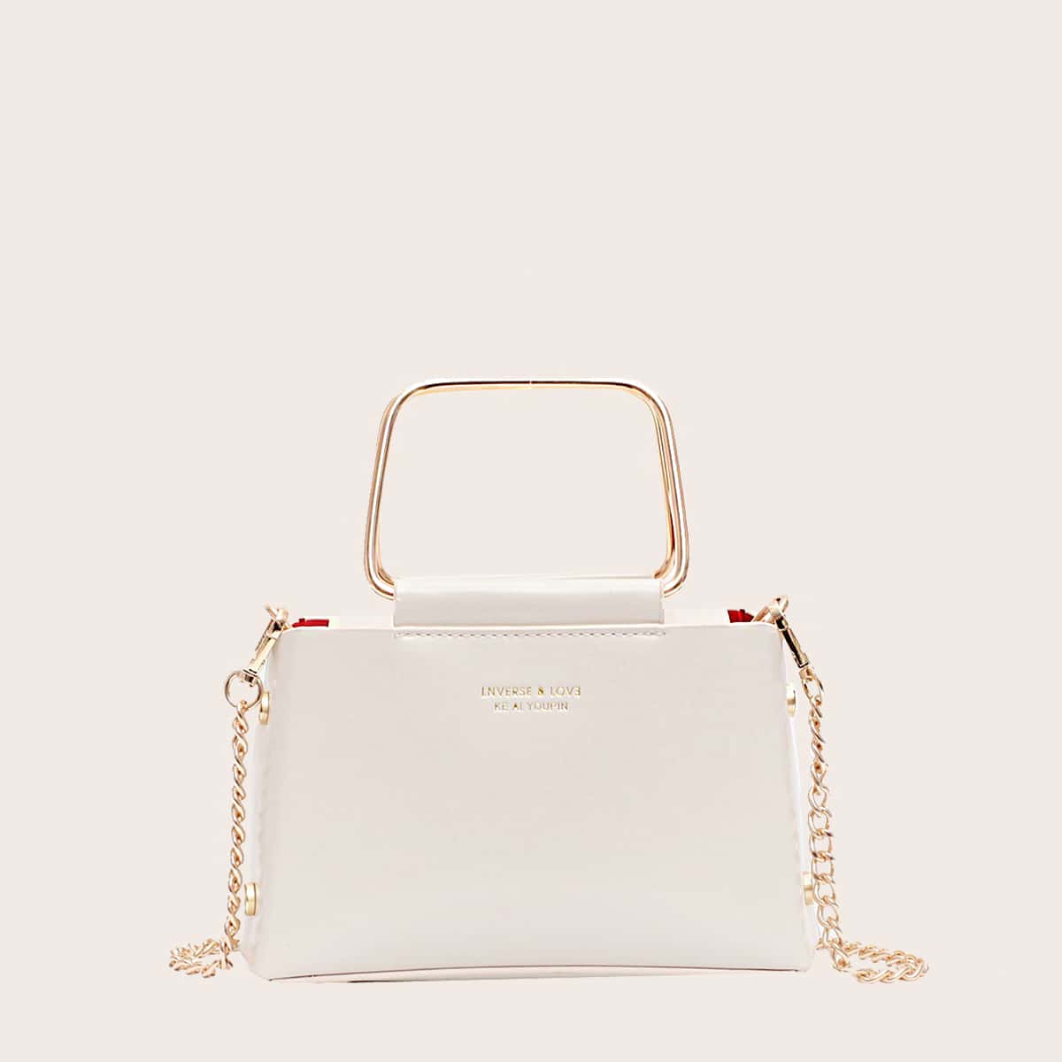 

Metal Handle Satchel Bag, White