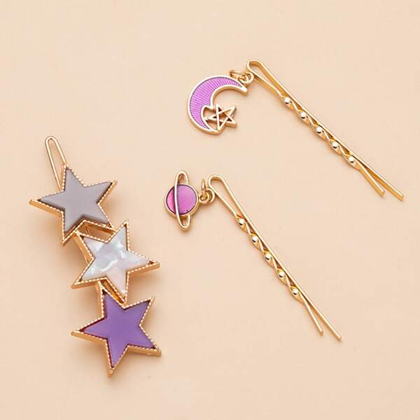 

3pcs Star Decor Hair Clip, Purple