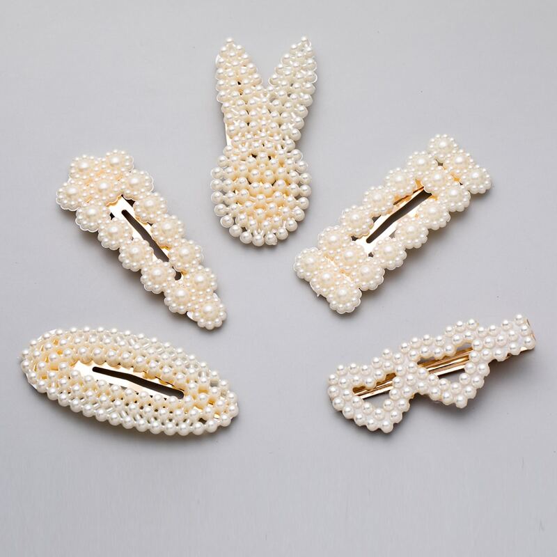 

5pcs Faux Pearl Beaded Heart Decor Hair Clip, Gold
