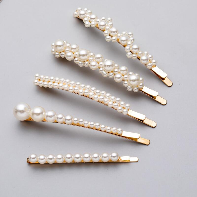 

5pcs Faux Pearl Beaded Bobby Pin, Gold