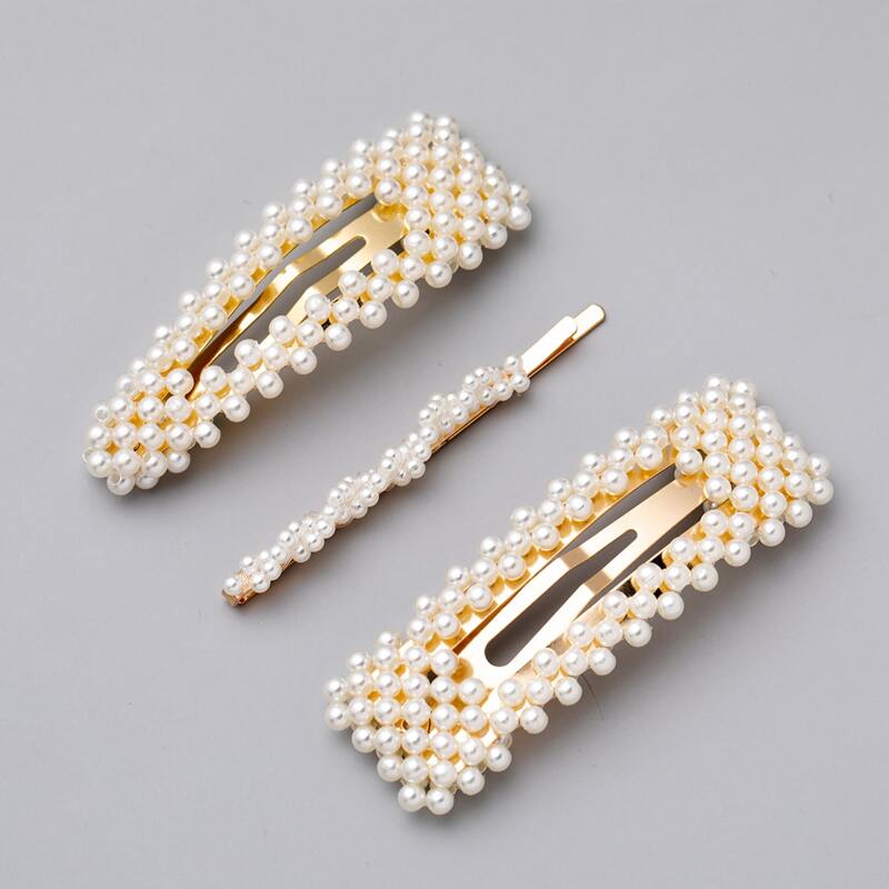 

3pcs Faux Pearl Decor Hair Clip, Gold