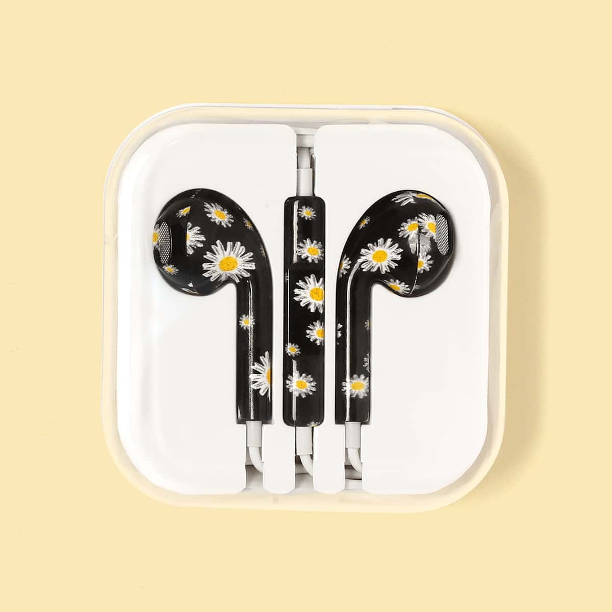

1pc Daisy Print In-ear Headphone, Black