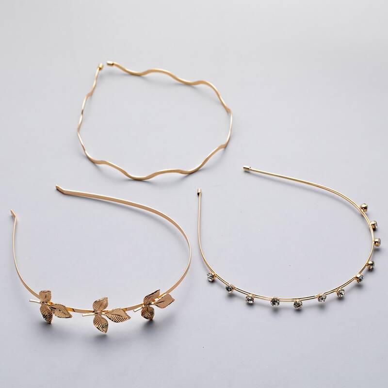 

3pcs Leaf Decor Hair Hoop, Gold