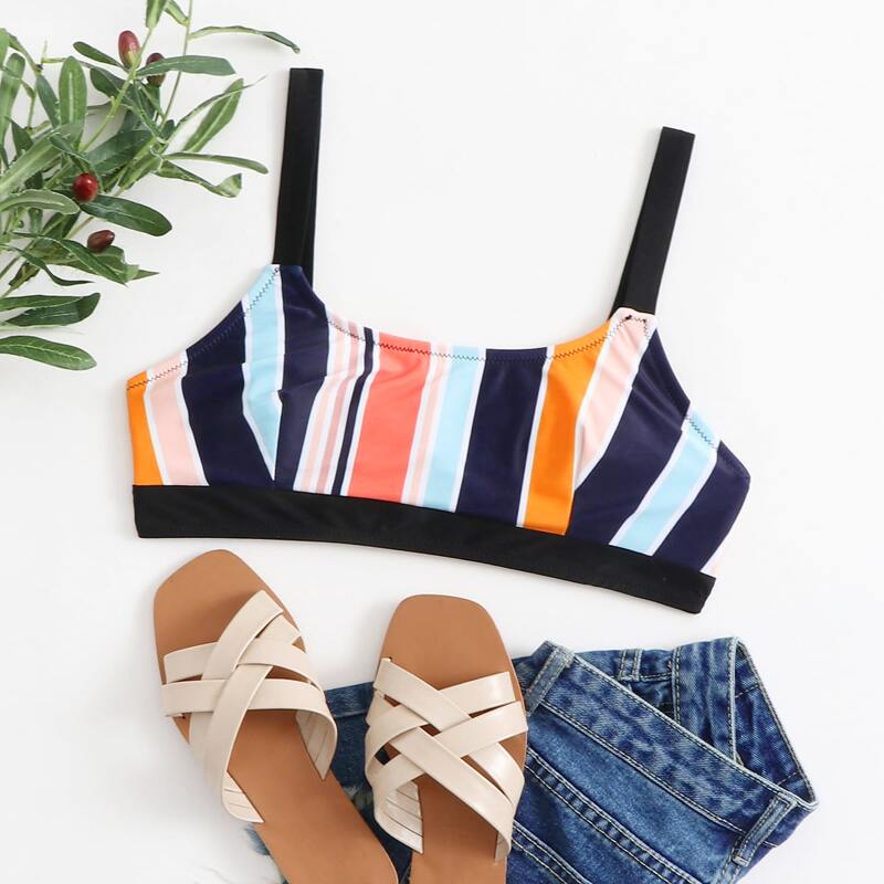 

Rainbow Stripe Cami Bikini Top, Multicolor