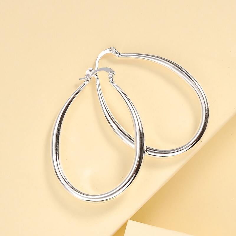 

Water Drop Hoop Earrings, Silver