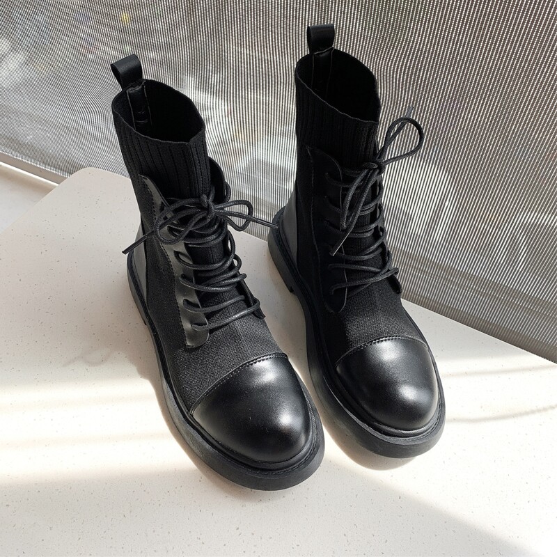 

Lace-up Front Sock Boots, Black