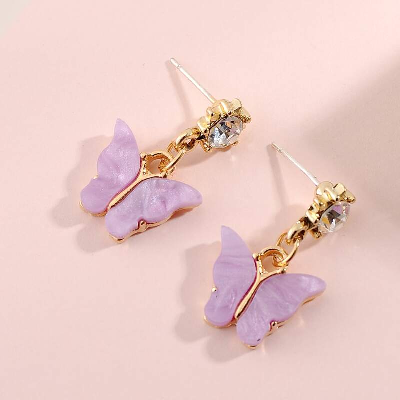 

Rhinestone Butterfly Drop Earrings, Purple