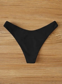 Swim Vcay Summer Beach Solid High Cut Bikini Panty - Black - View 2