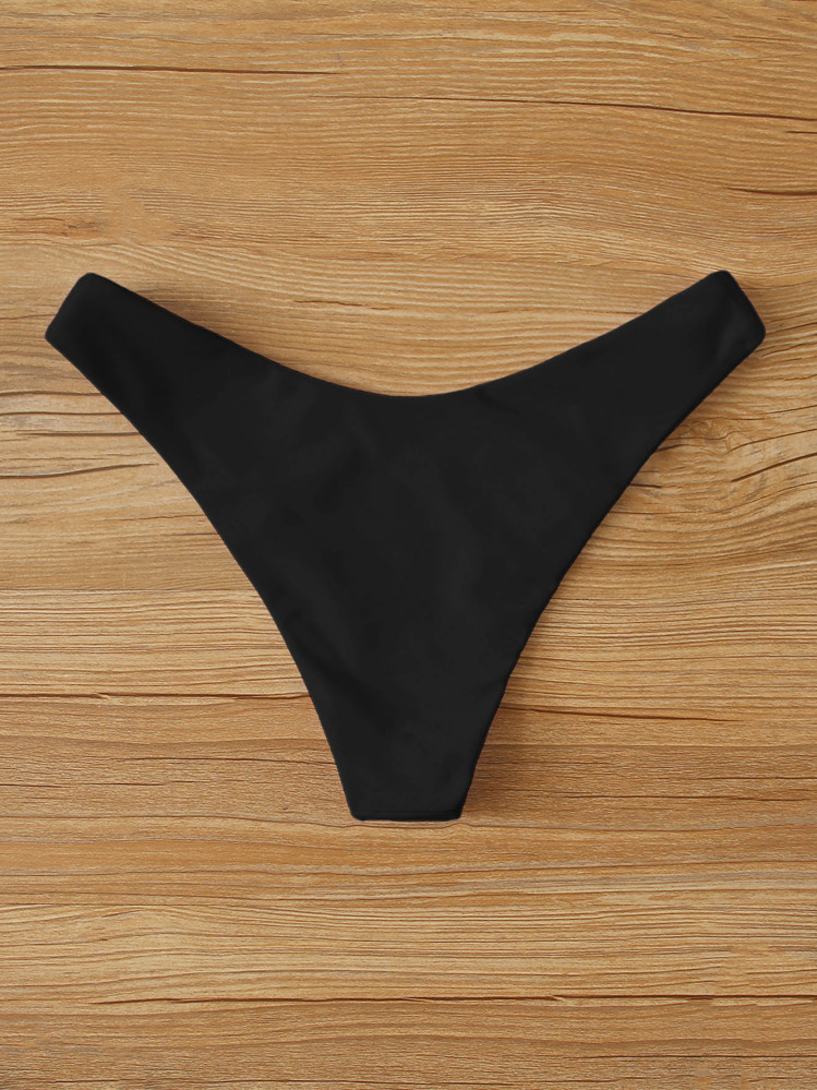 Swim Vcay Summer Beach Solid High Cut Bikini Panty - Black - View 2