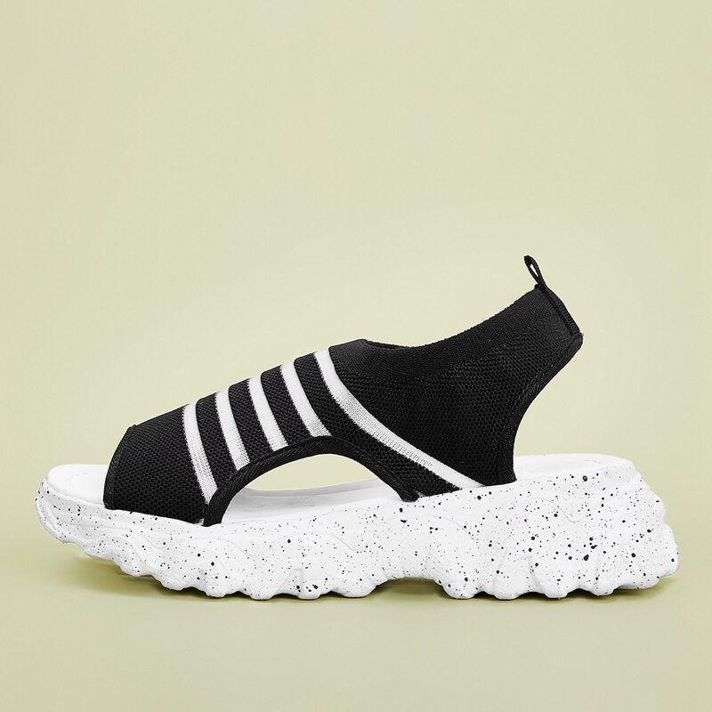 

Striped Knit Midform Sandals, Black