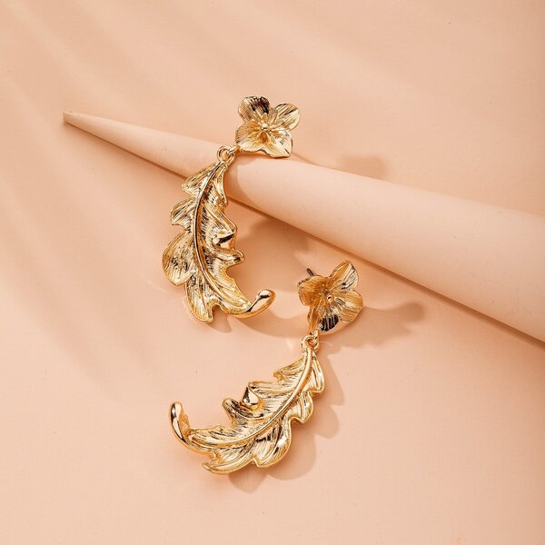 

Metal Leaf Charm Drop Earrings, Gold