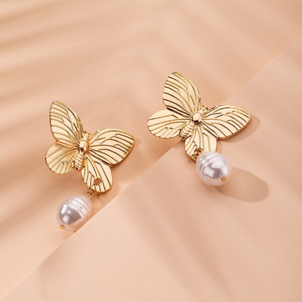 

Серьги-подвески с искусственным жемчугом, Золотистый