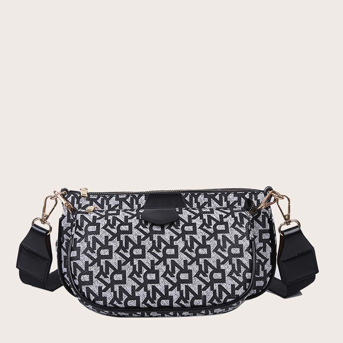 

3pcs Geometric Pattern Bag Set, Black