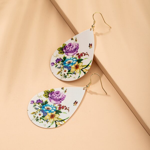

Floral Pattern Water Drop Earrings, Multicolor
