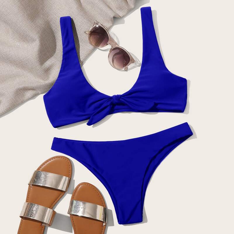 

Knot Front Bikini Swimsuit, Royal blue bright