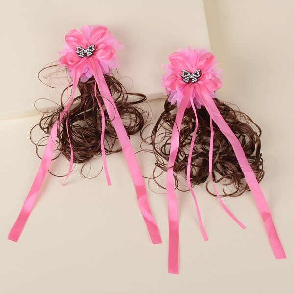 

2pcs Toddler Girls Bow Wig Hair Clip, Multicolor