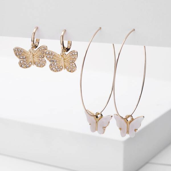 

Серьги-подвески с бабочкой 2 пары, Белый