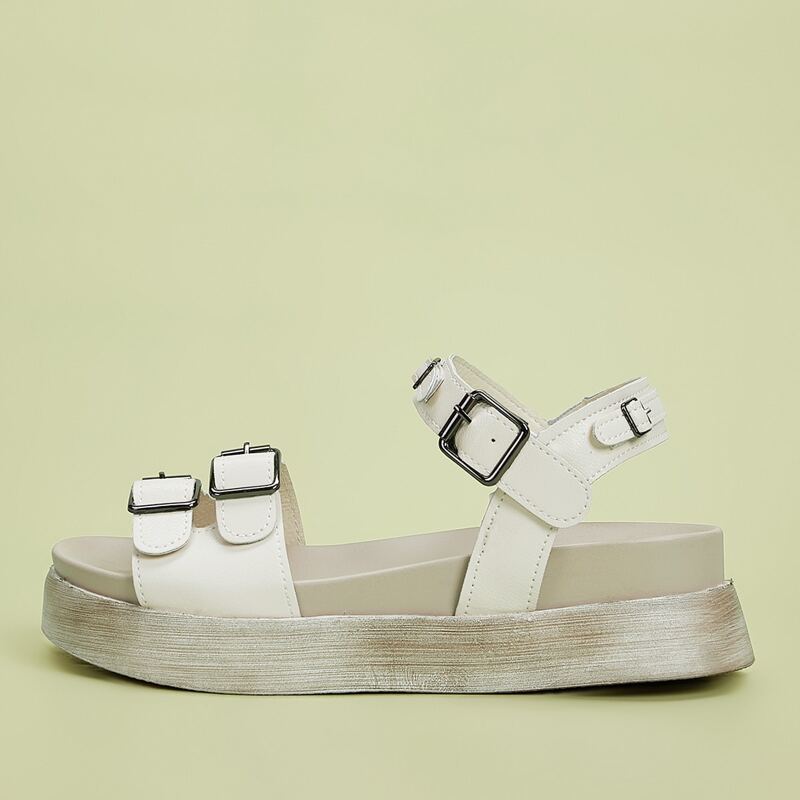 

Buckle Strap Flatform Sandals, Beige