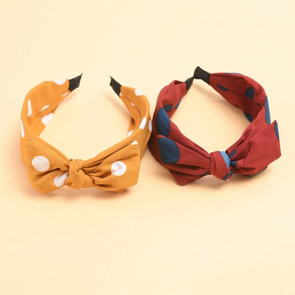 

2pcs Toddler Girls Polka Dot Pattern Hair Hoop, Multicolor