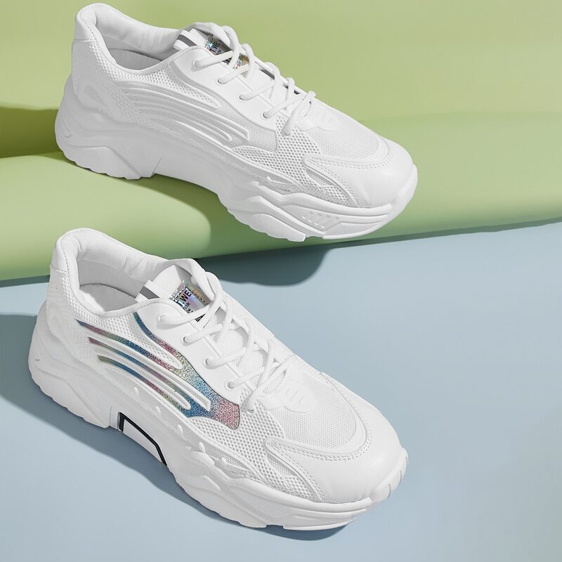 

Glitter Lace-up Chunky Sneakers, White