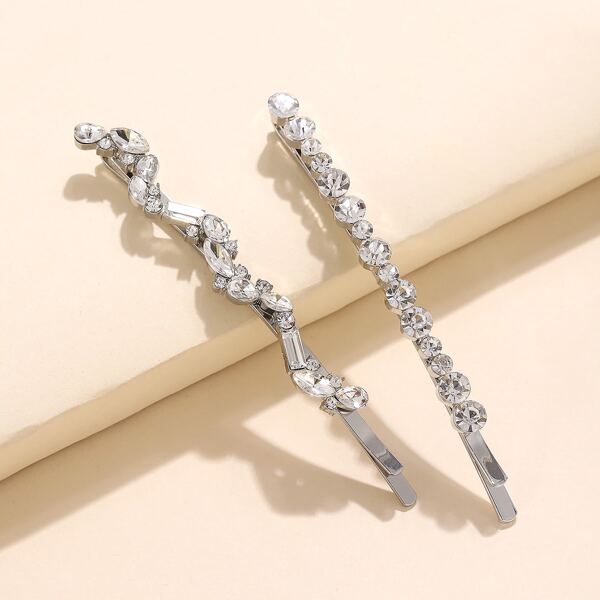 

2pcs Rhinestone Decor Bobby Pin, Silver