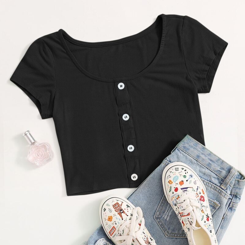 

Black Button Front Tee
