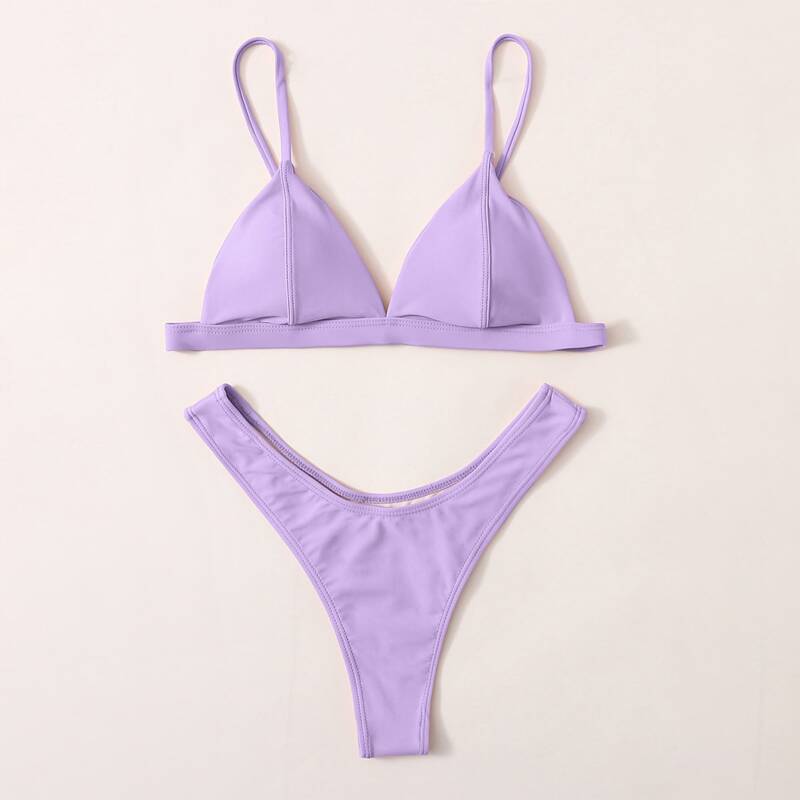 

Triangle High Leg Bikini Swimsuit, Pastel lilac purple