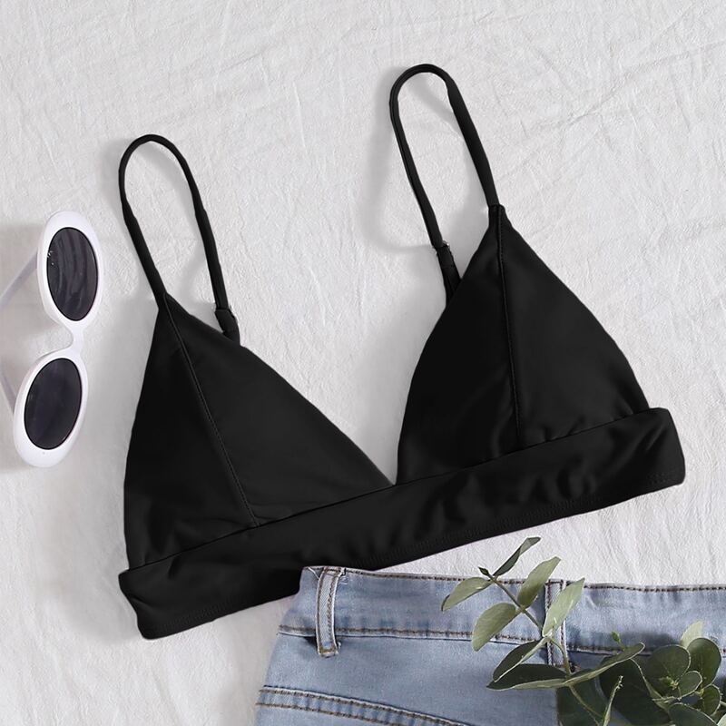 

Seam Detail Triangle Bikini Top, Black
