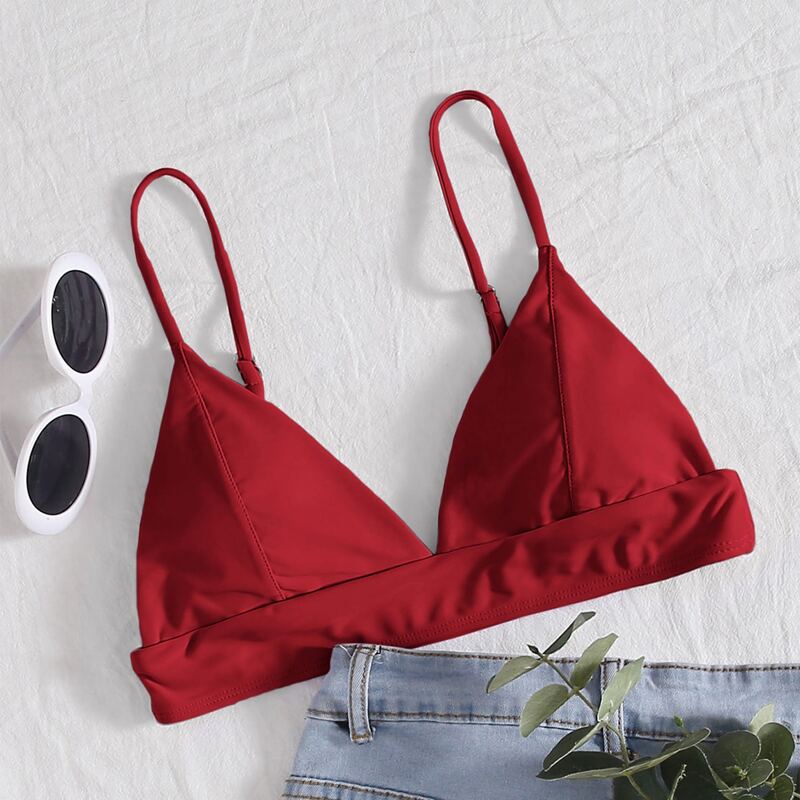

Seam Detail Triangle Bikini Top, Rose red