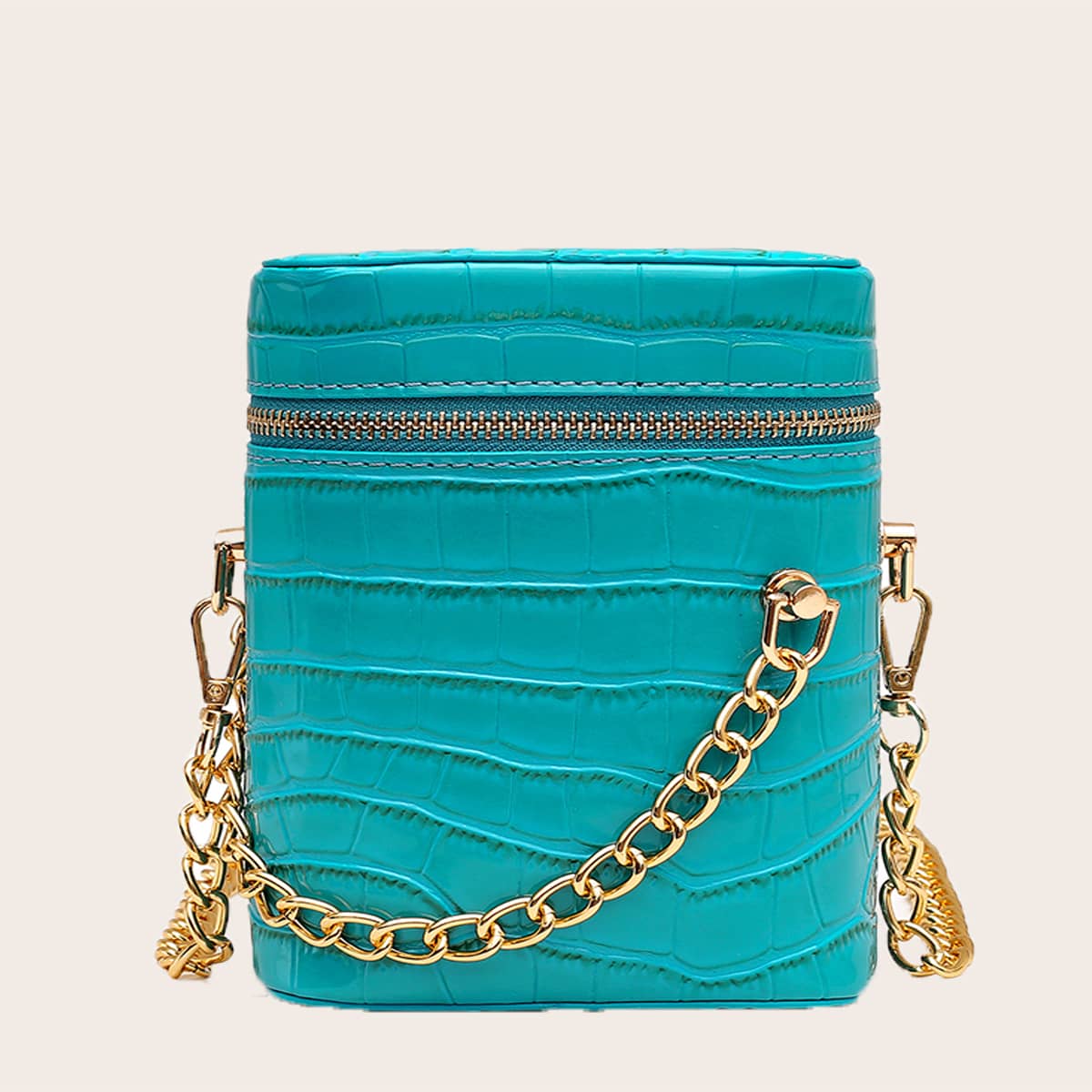 

Croc Embossed Zip Around Bucket Bag, Blue