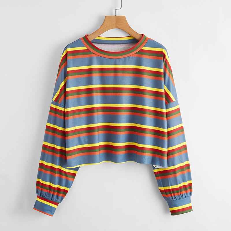 

Colorful Striped Oversized Tee, Multicolor