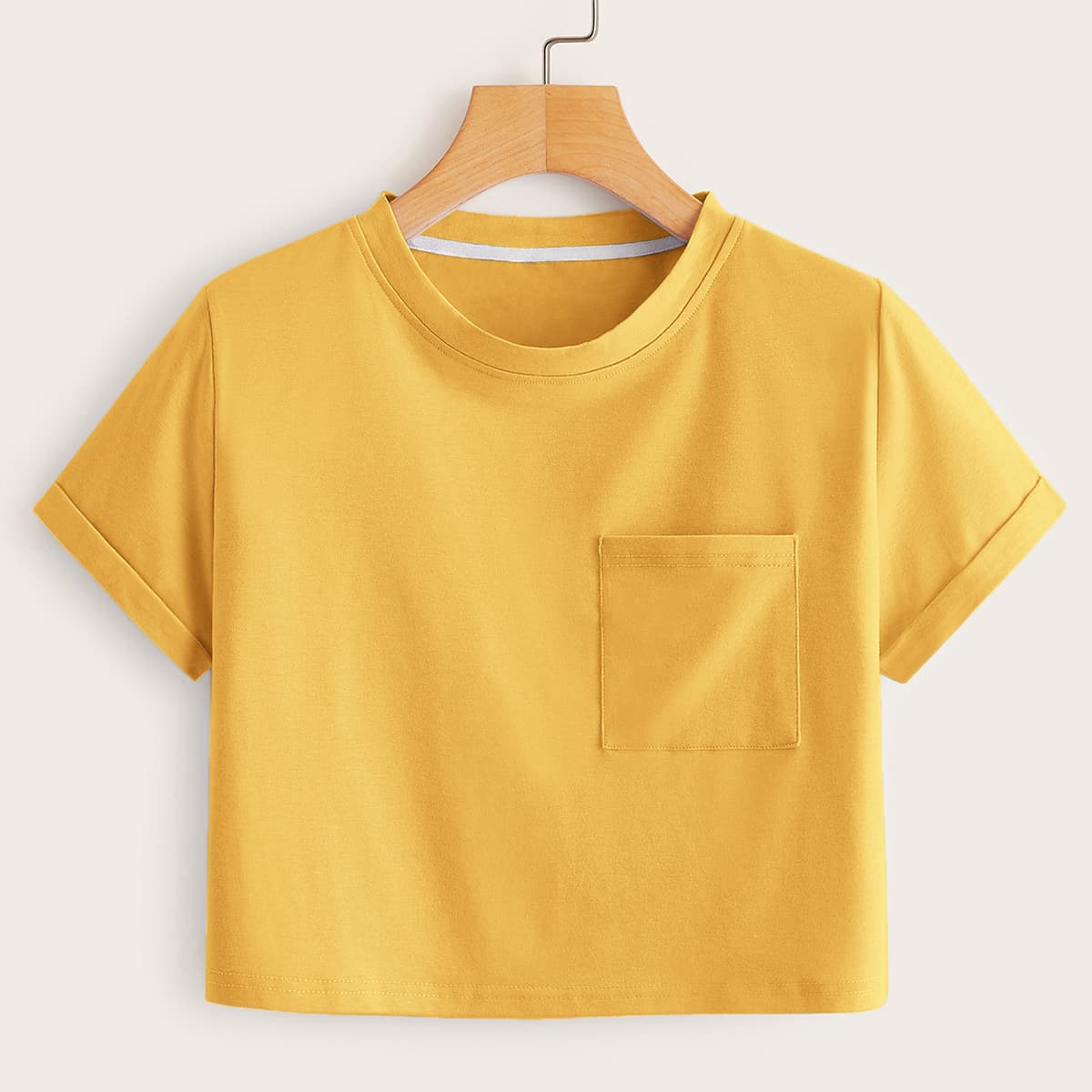 

Solid Pocket Crop Tee, Mustard yellow