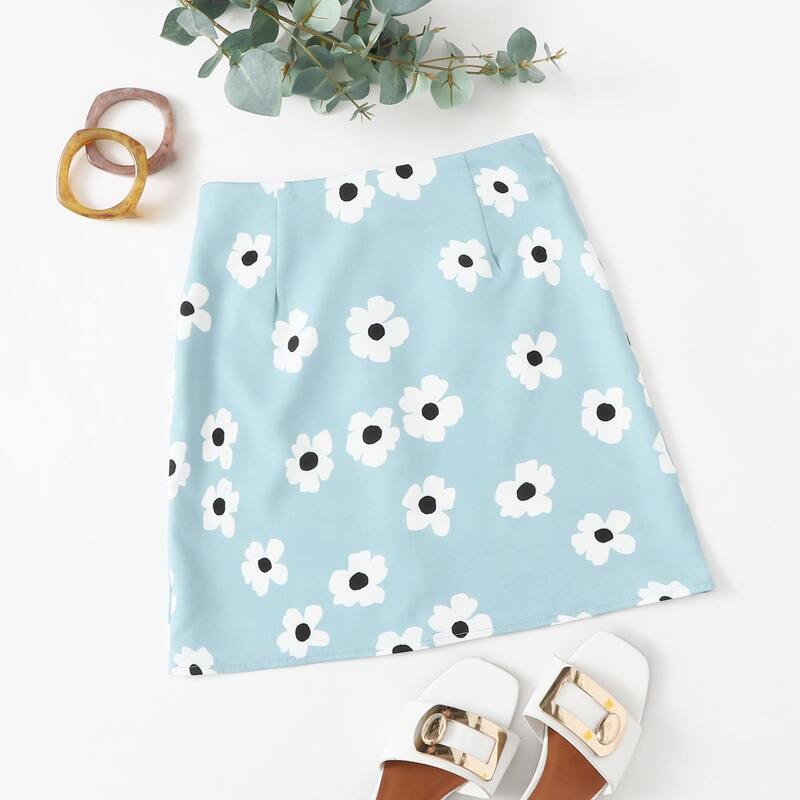 

Floral Mini Skirt, Baby blue
