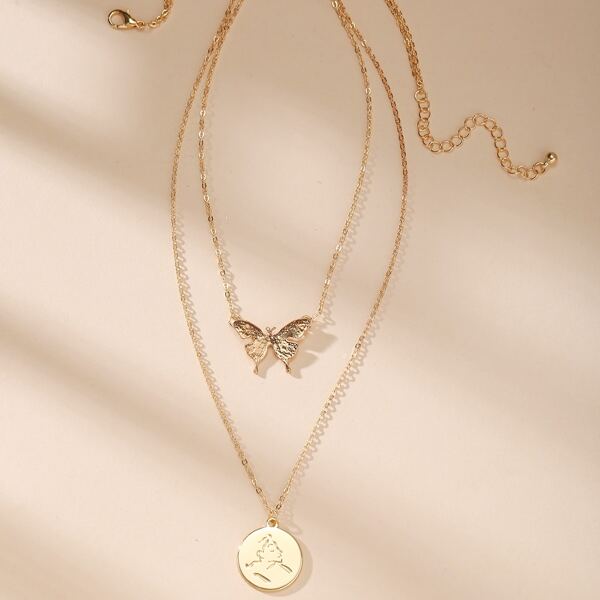 

Butterfly Charm Layered Necklace, Gold