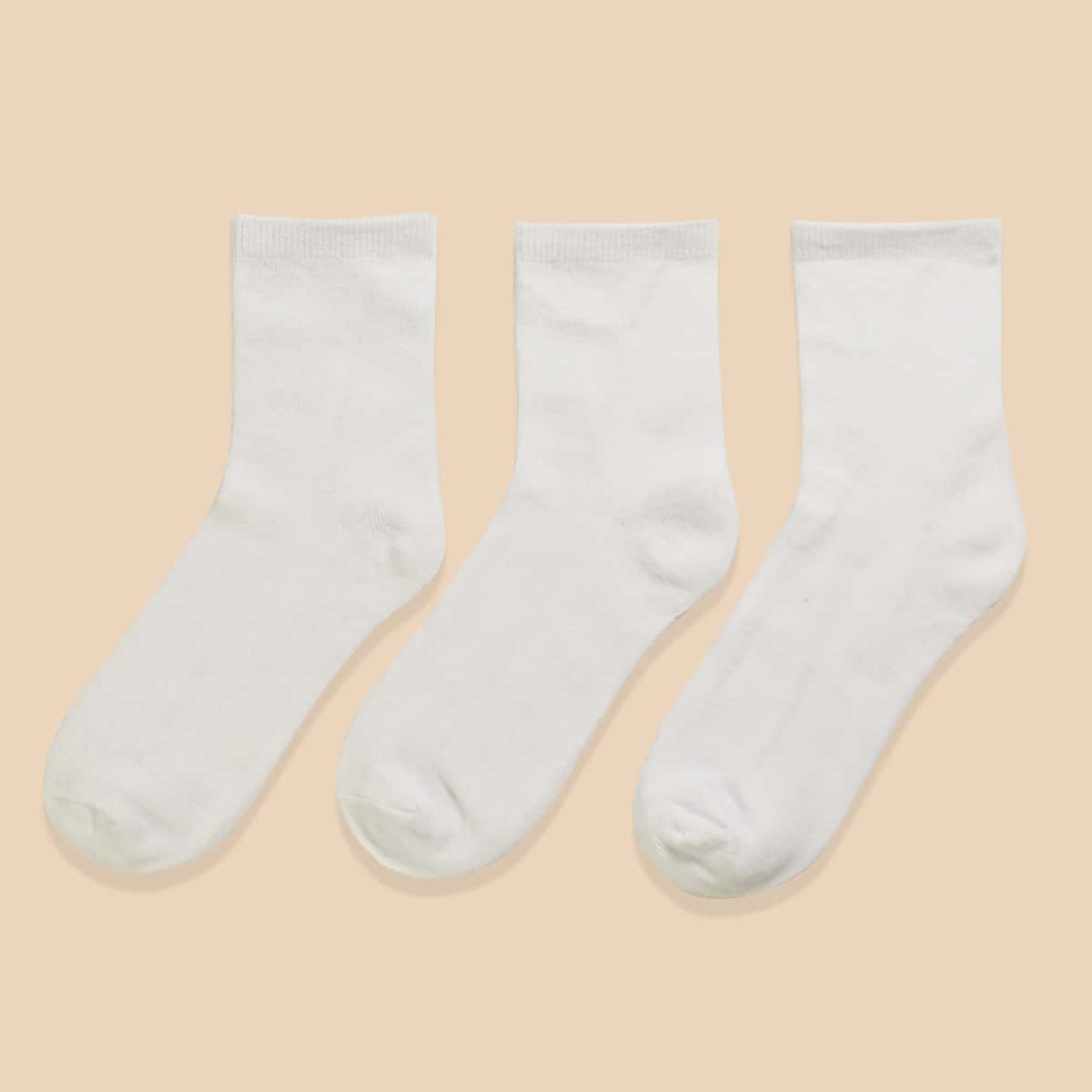 

3pairs Solid Socks, White