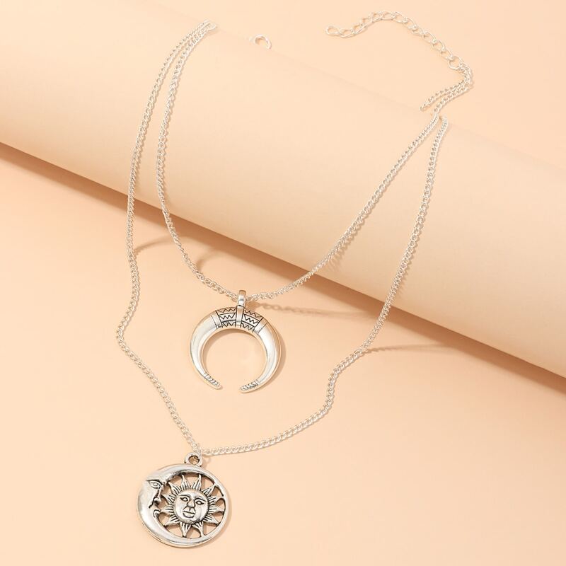 

Moon & Sun Layered Chain Necklace, Silver