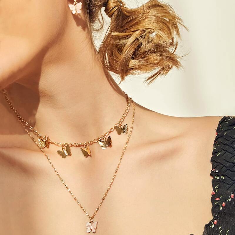 

3pcs Butterfly Charm Jewelry Set, Gold