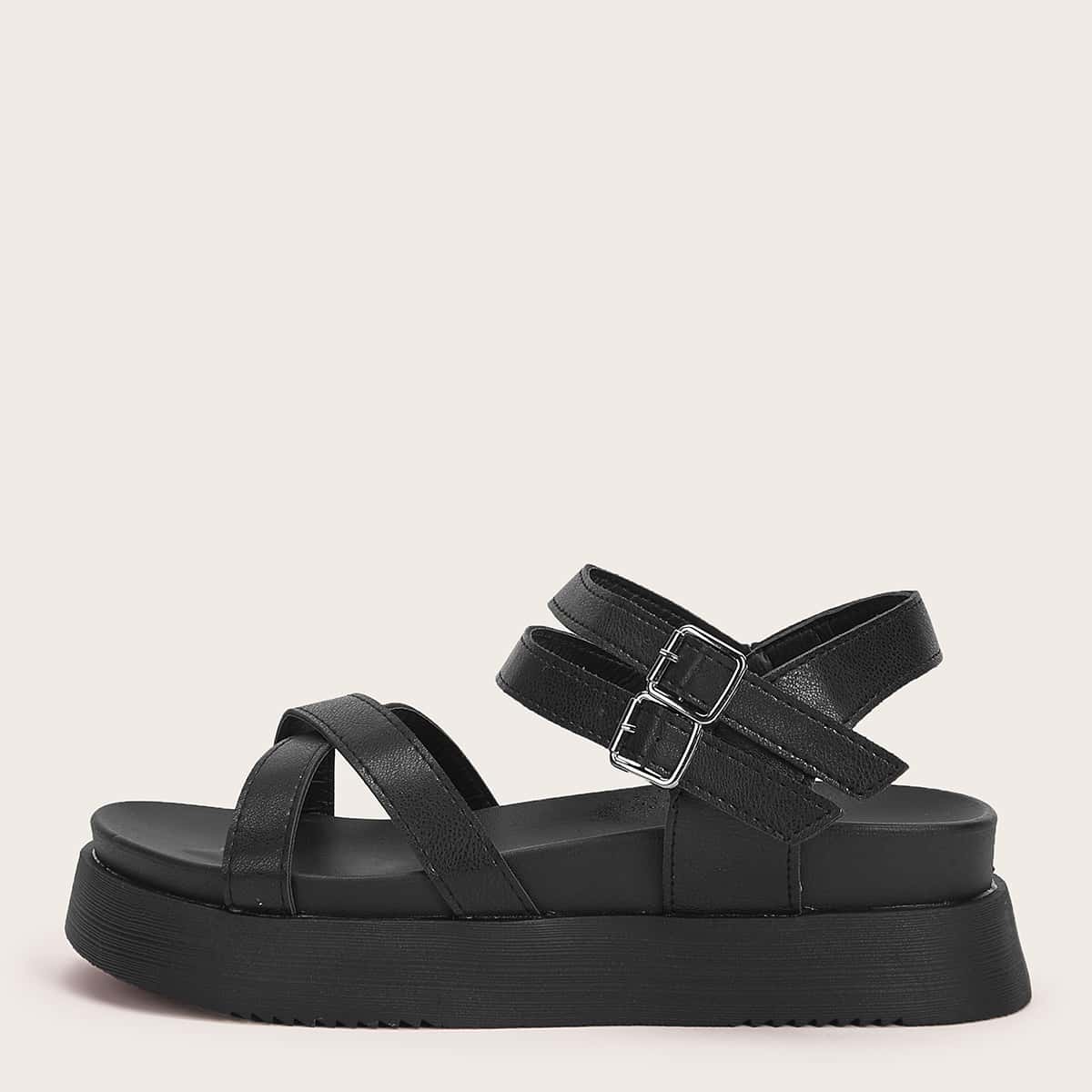 

Buckle Strap Flatform Sandals, Black