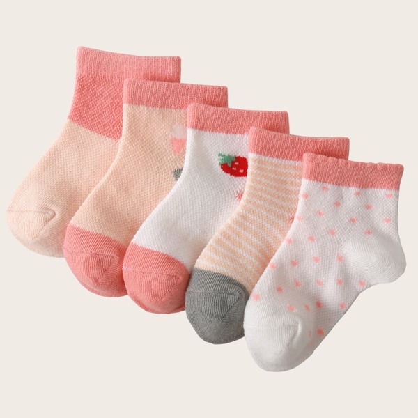 

5pairs Toddler Girls Color Block Socks, Multicolor