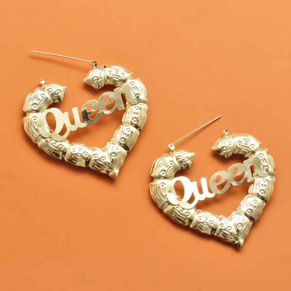 

Letter Decor Heart Hoop Earrings, Gold