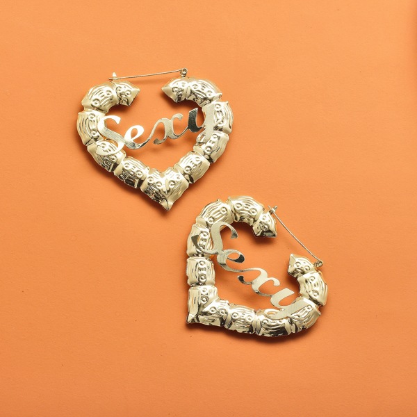 

Letter Decor Heart Hoop Earrings, Gold