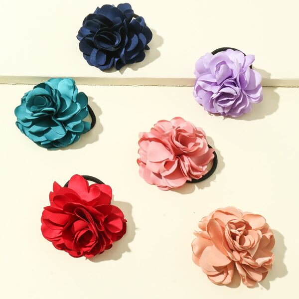 

6pcs Girls Flower Decor Hair Tie, Multicolor