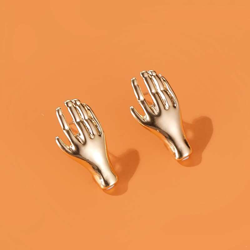 

High-Polish Hand Shaped Stud Earrings, Gold