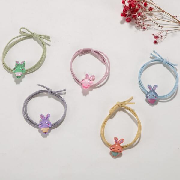

5pcs Toddler Girls Rabbit Decor Hair Tie, Multicolor